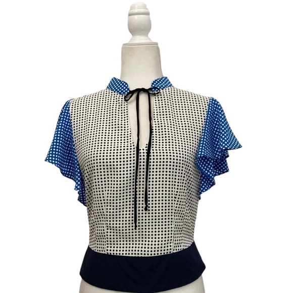 Katherine Kidd Polka Dot Flutter Sleeve Open back Blouse Top - Picture 2 of 13